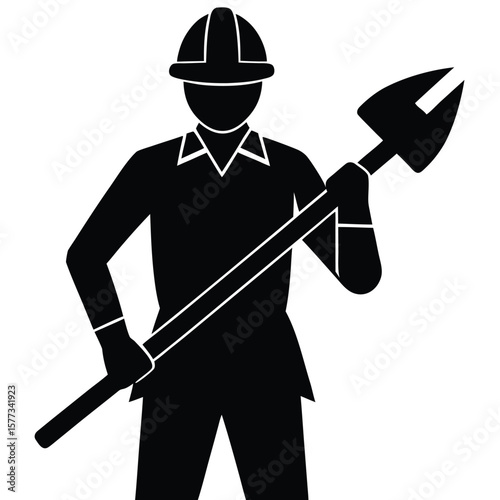 Construction Worker with Demolition Tool Safety and Demolition Icon