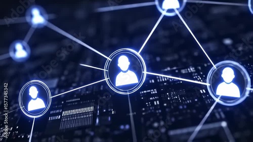 Digital Network of Connected Users with Icons and Data Lines in Futuristic Technology Environment