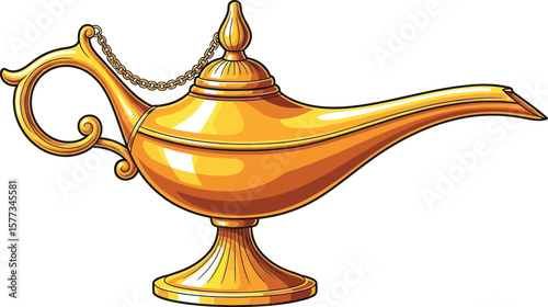 Illustration of a golden genie lamp with intricate design details