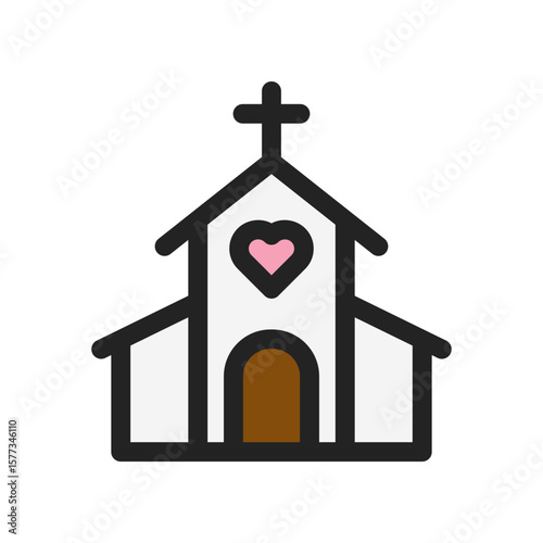 Vector Illustration of a Church with Cross and Heart Symbol