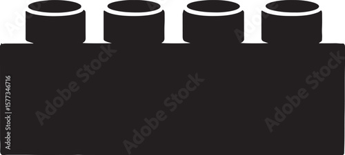 Black and white illustration of a children�s toy building block with four studs