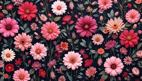 Colorful Floral Pattern Background – Red, Pink, and Abstract Flower Art for Spring and Summer Nature Designs