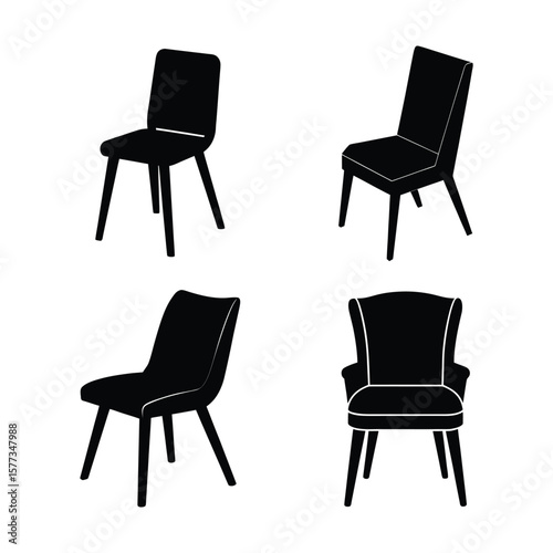 Chair Vector Silhouettes in Black High Quality Icon Set for Design Projects