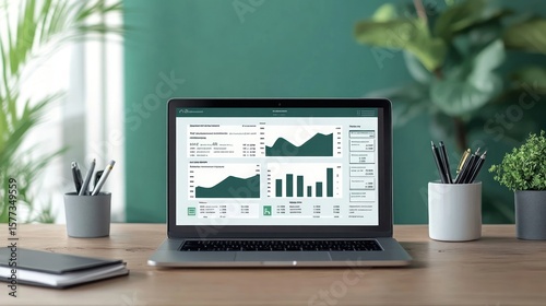 A virtual accounting interface showing taxation, bookkeeping, and profit strategies on a businessmana??s laptop.