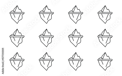 Black line art iceberg icons arranged in a grid on white background simple minimalist design graphic element