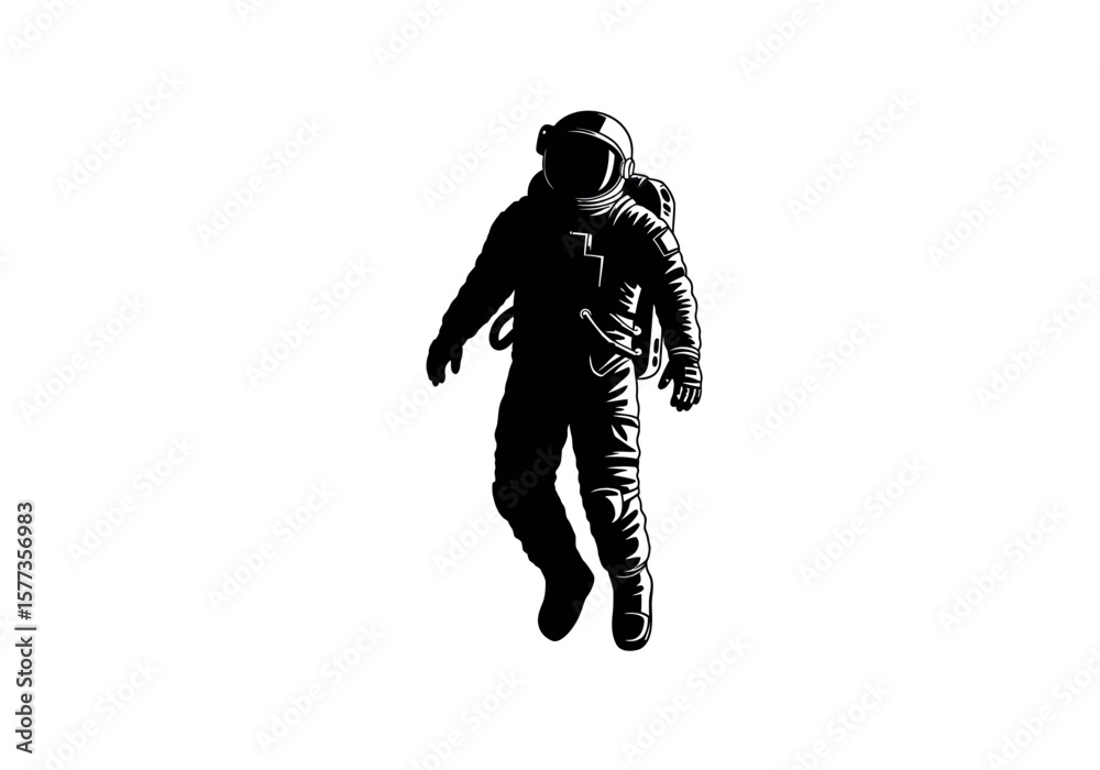 Silhouette of an astronaut floating in outer space against a bright white background, embodying exploration and adventure Silhouette of an astronaut floating in outer space against a bright white background, embodying exploration and adventure