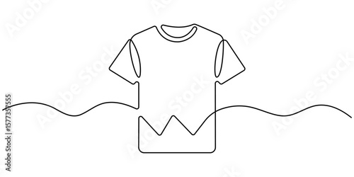 T-shirt continuous one line drawing, Jacket in continuous line art drawing style T shirt line art vector illustration . Men's clothing garment black linear design isolated on white background vector 