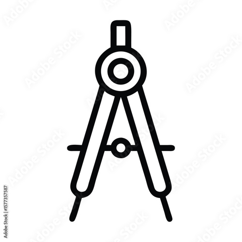 Math compass set on white backboard. geometric tools
