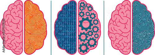 Three brains showing different concepts of artificial intelligence