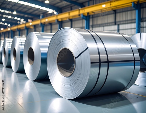 Rolled metal in industrial warehouse