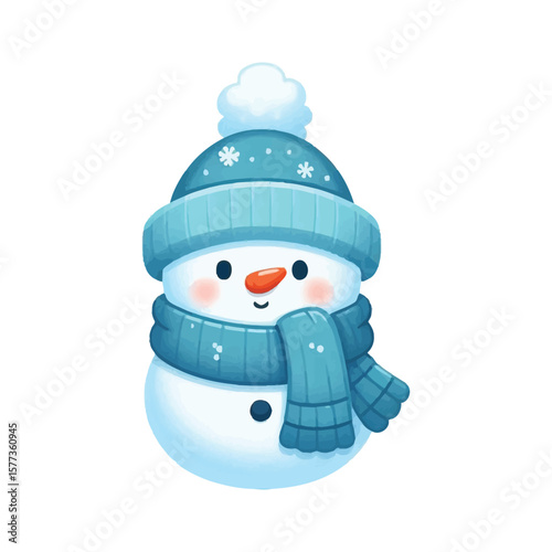 Cute blue snowwoman with hat and scarf vector illustration isolated on white background