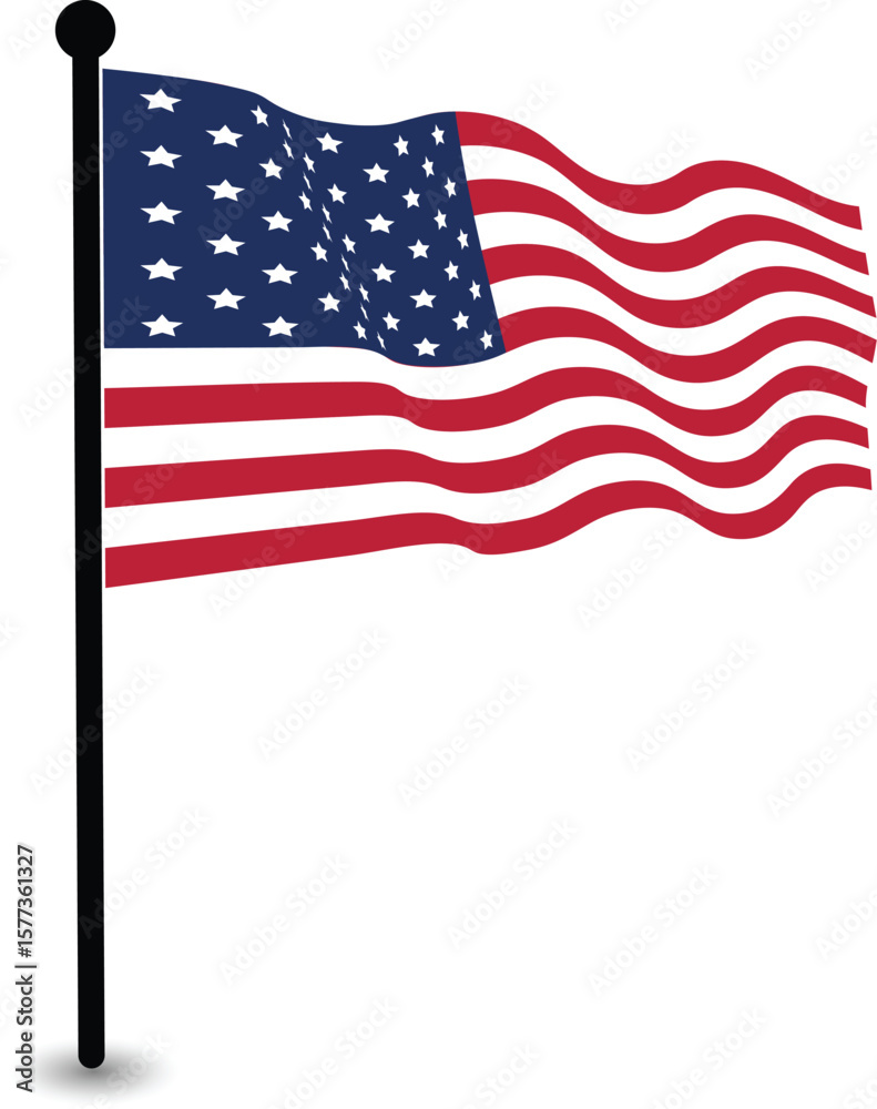 Fototapeta premium Illustration of the American Flag Waving on a Pole.
