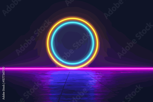 Neon Lights On Dark Settings, Vector Illustration