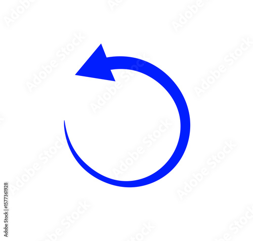 Blue anticlockwise arrow with circular and reverse motion symbol isolated on white background