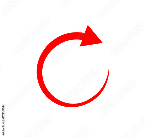 Fotografi Red clockwise arrow with circular motion isolated on white background