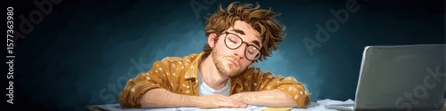 An Editor Taking a Short Nap at Their Desk Amidst Work Papers and a Laptop, Illustrating Exhaustion and Stress
