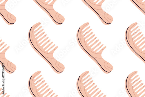 Repeating seamless pattern with wooden wide-tooth combs for grooming and detangling thick hair
