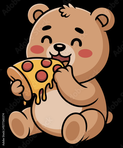 Retro Vintage Funny Bear eating Pizza Graphic Pizza Lover