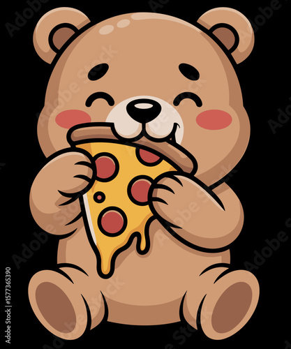 Funny Bear eating Pizza Graphic Pizza Lover