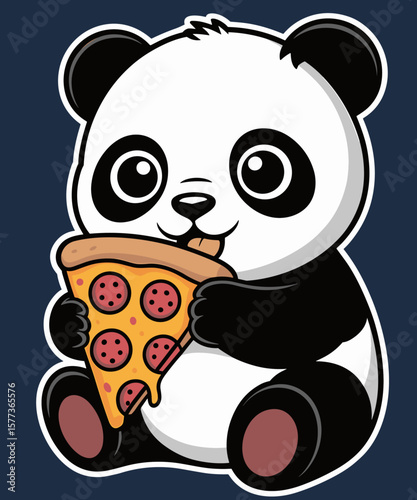 Funny Panda eating Pizza food