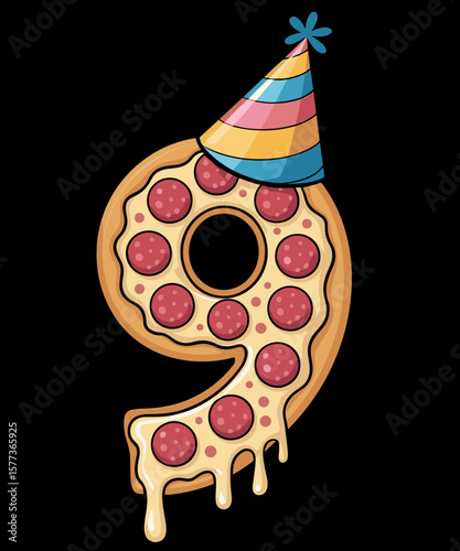 Pizza 9th Birthday 9 Years Old Party Hat Bday