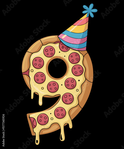Pizza 9th Birthday 9 Years Old Party Hat Bday Funny Pizza Lover