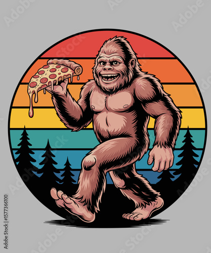 Funny Sasquatch Pizza Lover Retro Sun