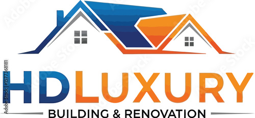 Logo with two houses blue and orange hd luxury building renovation text