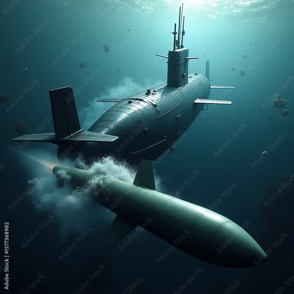 custom made wallpaper toronto digitalPowerful military submarine cruising silently in deep ocean waters.