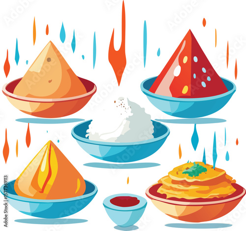 A festive set of Christmas food and drink icons with winter holiday illustrations