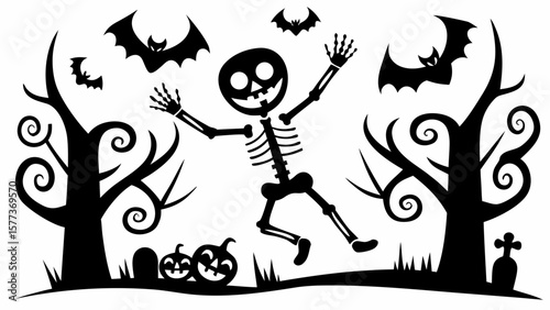 Grunge cartoon vector illustration of a fun zombie boy silhouette design for Halloween