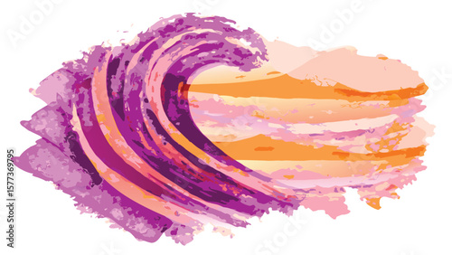 Abstract brushstroke wave with blended purple and orange hues on a white background canvas art