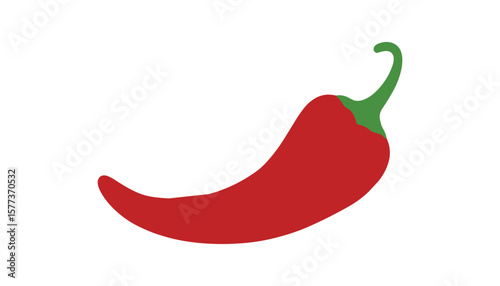 Simple Red Chili Pepper Vector Illustration with Green Stem, Spicy Hot Food Icon, Cooking Ingredient Symbol, Isolated Vegetable Clipart on White Background.