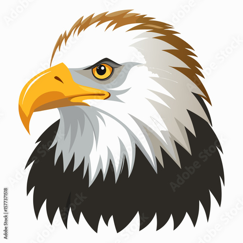 Bald Eagle Head Vector Illustration with Fierce Eyes and Sharp Beak in Realistic Style for Wildlife and Patriotic Design