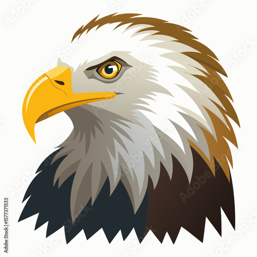 Bald Eagle Head Vector Illustration with Fierce Eyes and Sharp Beak in Realistic Style for Wildlife and Patriotic Design