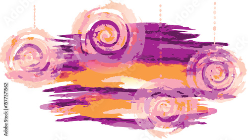 Abstract watercolor painting with swirls and brushstrokes in shades of pink purple and orange hues