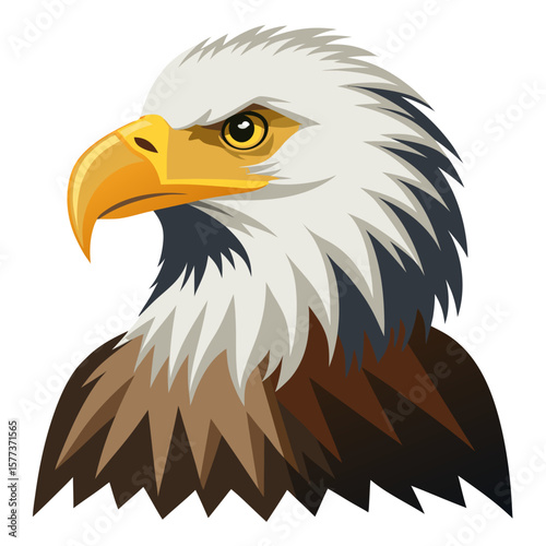 Bald Eagle Head Vector Illustration with Fierce Eyes and Sharp Beak in Realistic Style for Wildlife and Patriotic Design