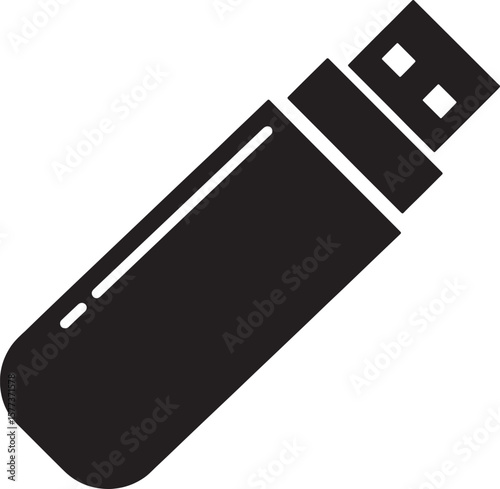 Black and white usb flash drive icon illustrating data storage and technology concept