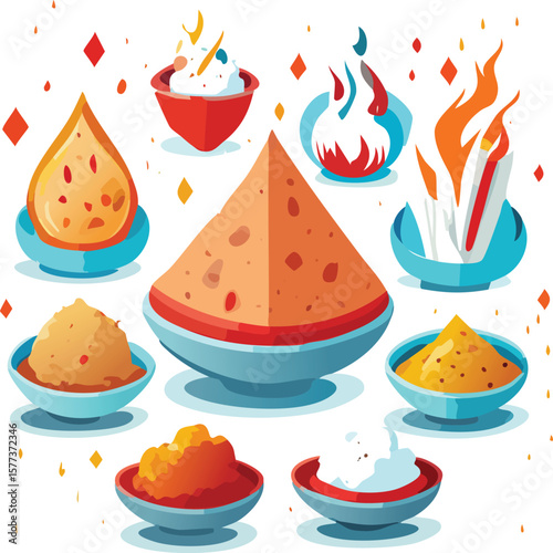 A festive set of Christmas food and drink icons with winter holiday illustrations