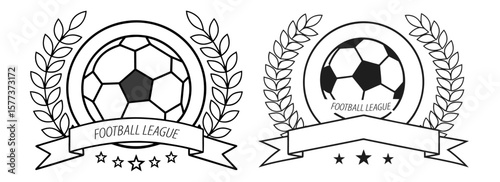 Monochrome football league badges with laurels, stars, and banner ribbons—ideal for soccer-related branding, sportswear, or minimal icon packs