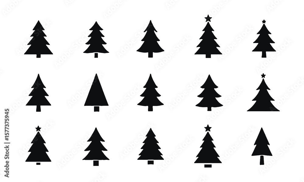 Fototapeta premium Black Christmas Tree Illustration Set with Modern and Classic Shapes
