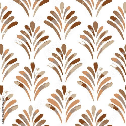 watercolour Art deco floral pattern of geometric shapes in , Brown with its tint, ornament, fabric, wallpaper, Vintage minimalistic background. Autumn Abstract Design 