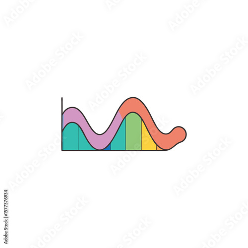Vector art of a colorful line graph displays trending data isolated on white background