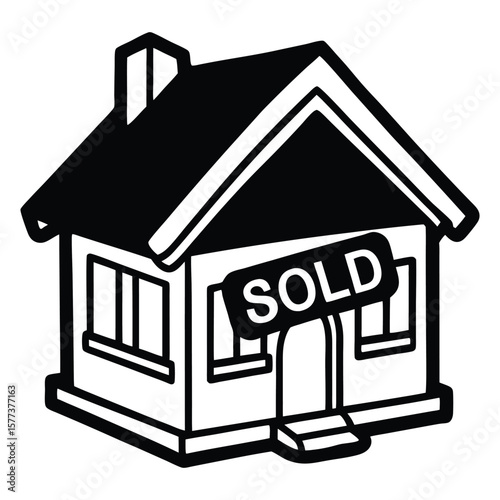 Vector art of a house with a sold sign isolated on white background