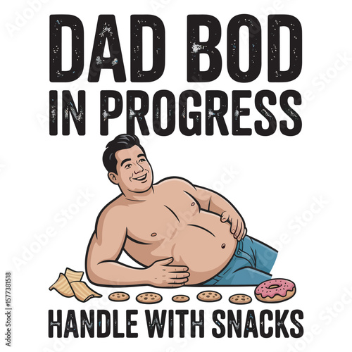 Humorous Text Design Featuring Snacks and Dad Bod Concept in Retro Style