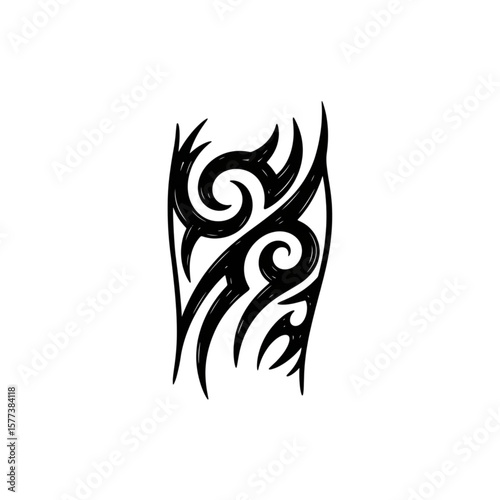 Black and white tribal tattoo design on a leg.