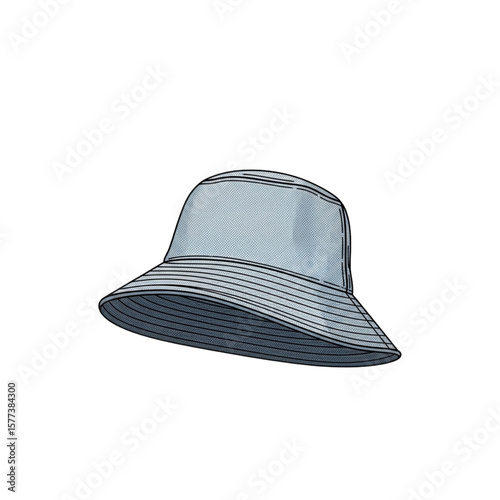 Gray bucket hat, a stylish accessory, depicted in a graphic illustration.