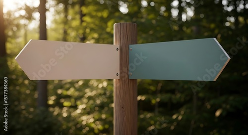 Directional dilemmas: A wooden signpost pointing to two separate paths in nature
