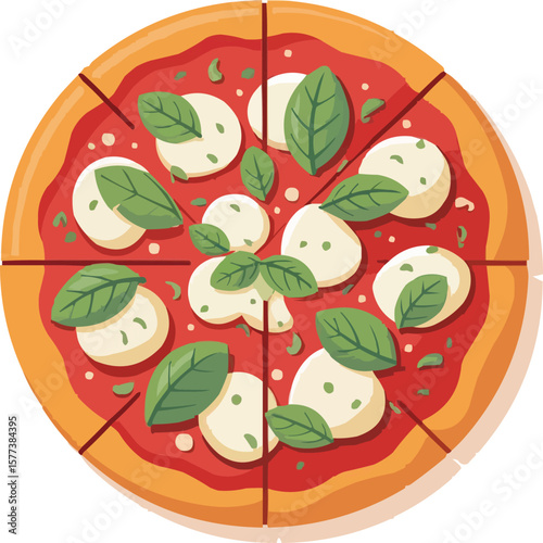Delicious Margherita pizza, fresh ingredients, vibrant basil, perfect for culinary promotions