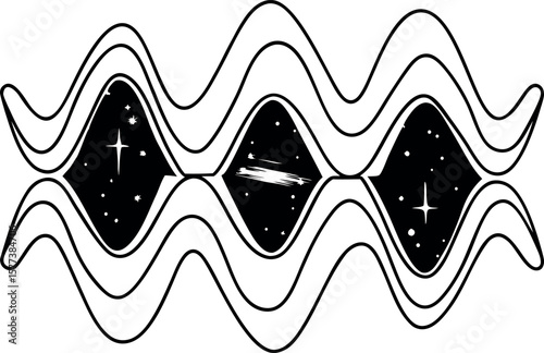 Wavy Space-Time Pattern – Abstract Cosmic Design with Stars and Galaxies